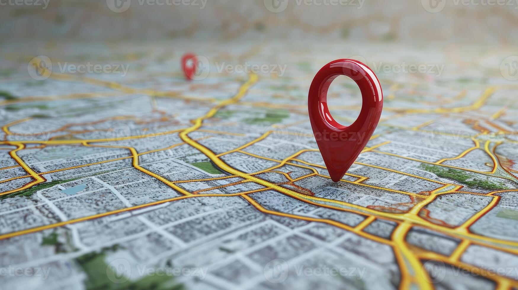 AI generated Location marking on paper map, Concept of navigation, Find your way photo
