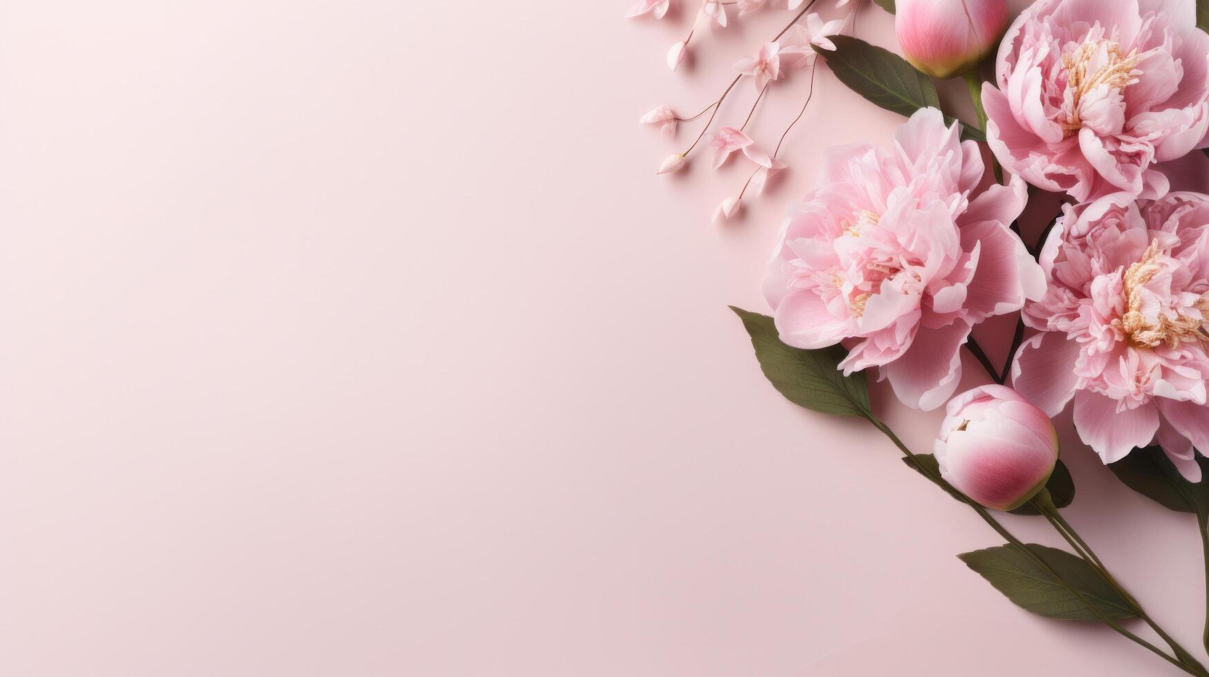 AI generated peony flower on pastel background with copy space photo