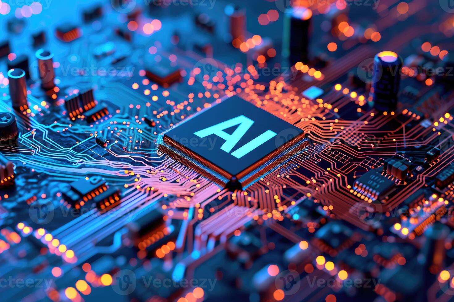 AI generated AI. Circuit board. Technology background, Central Computer Processors CPU concept. photo