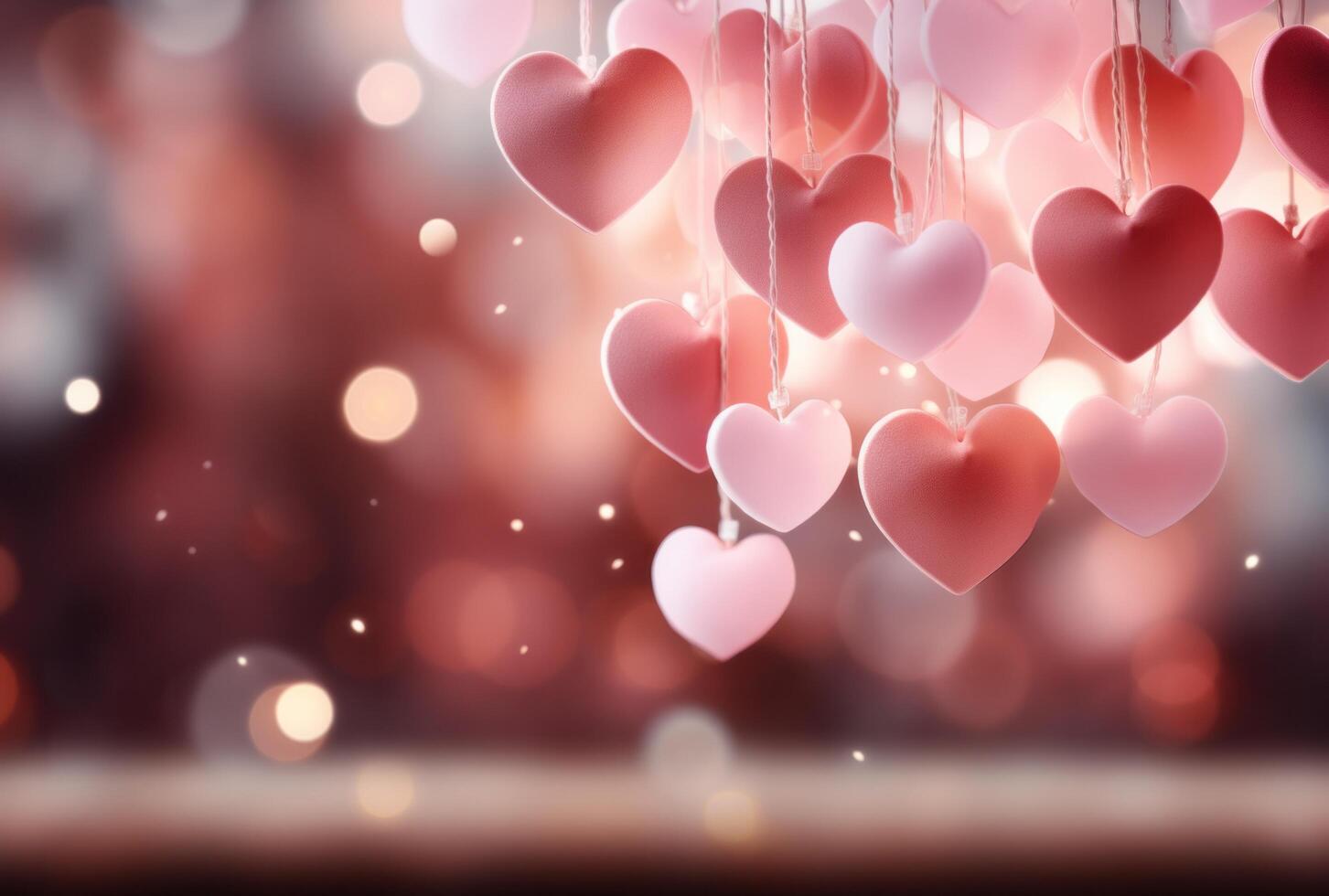 AI generated pastel pink and white heart shapes with blurred background, photo