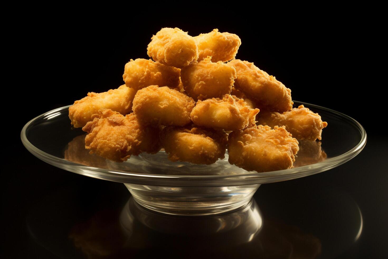 AI generated Crystal Clear Temptations Hyper-Realistic Chicken Nuggets on Glass photo