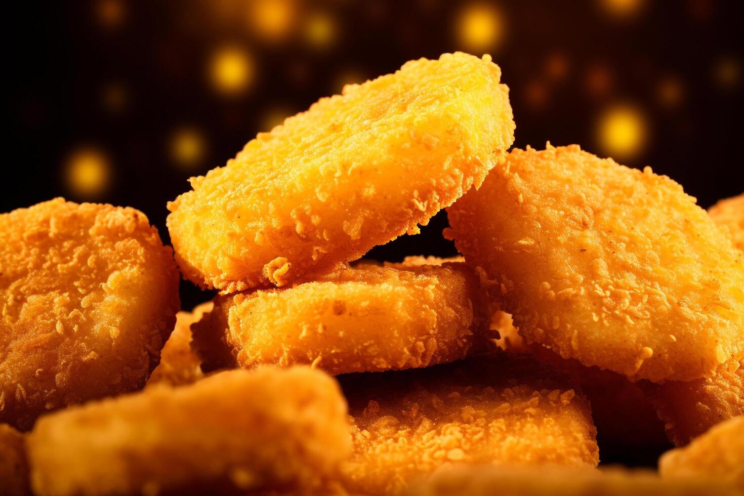 AI generated Crispy Marvels An Intimate Portrait of Golden-Brown Chicken Nuggets photo