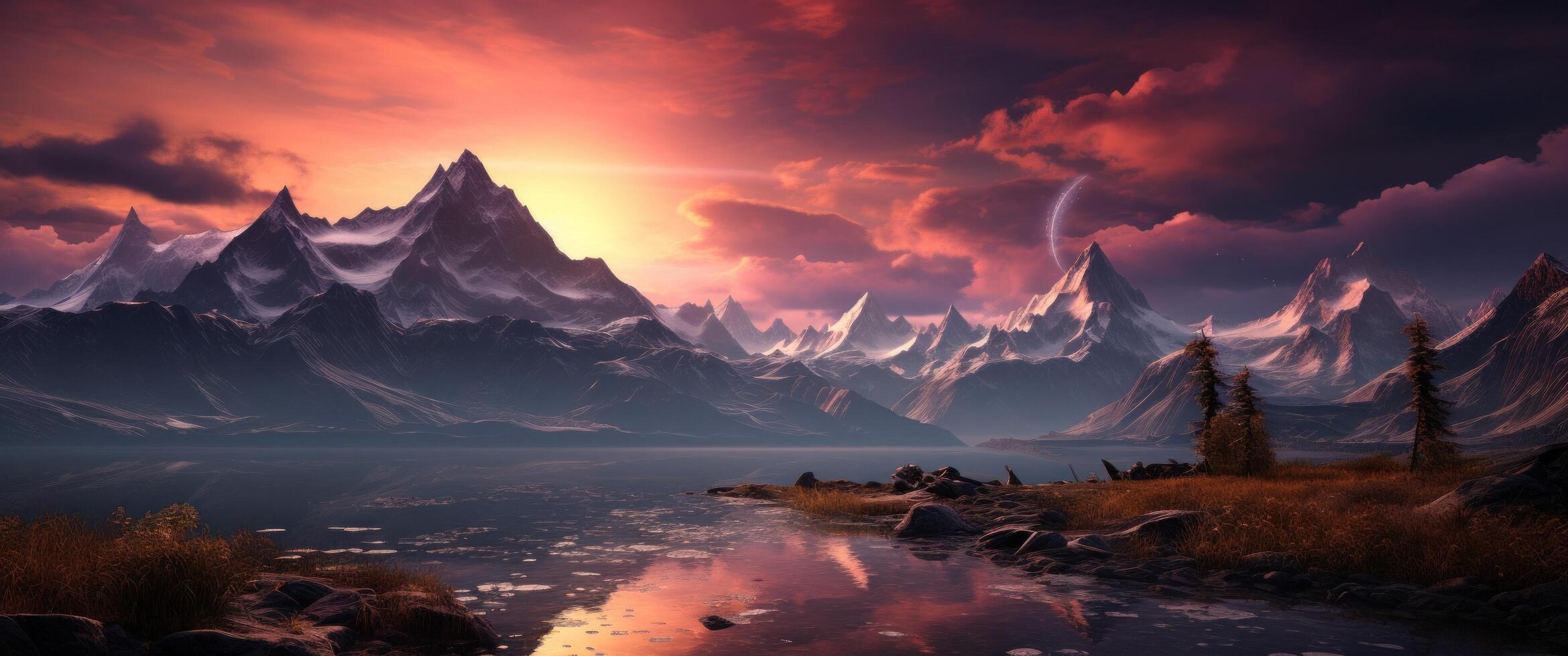 AI generated two mountains that have snow covered summits photo