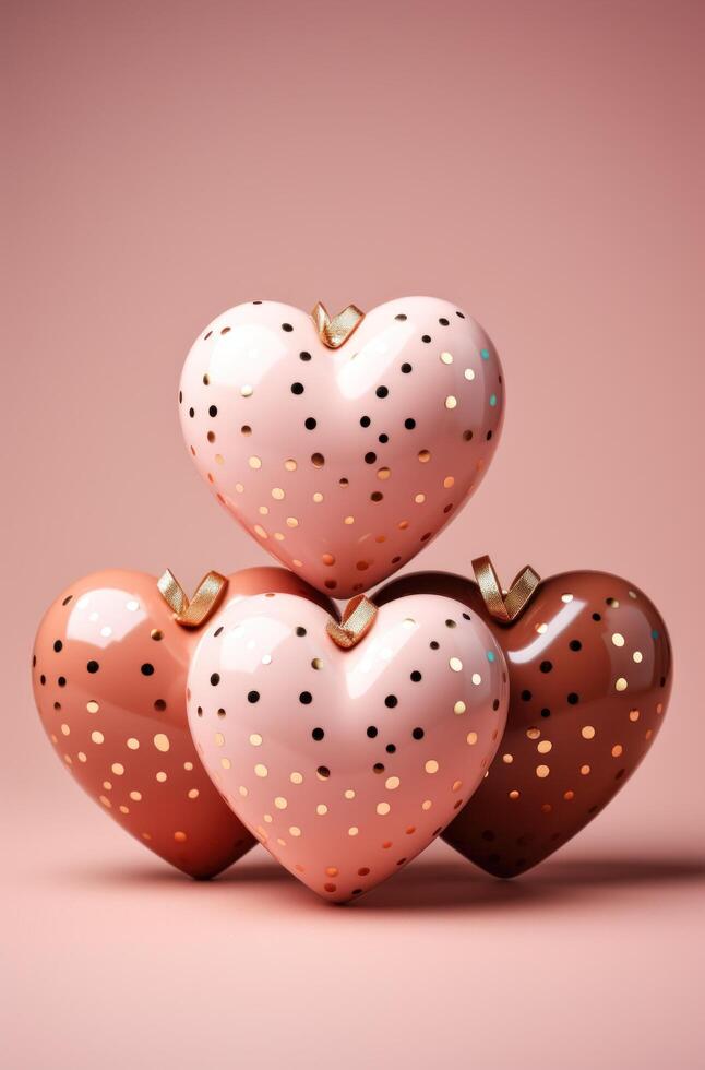AI generated three hearts are on a pink background, photo