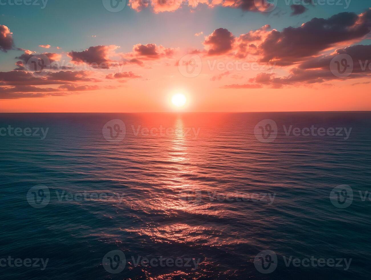 AI generated Sunrise over the horizon of the sea aerial view cinematic photo. High quality. AI Generative photo