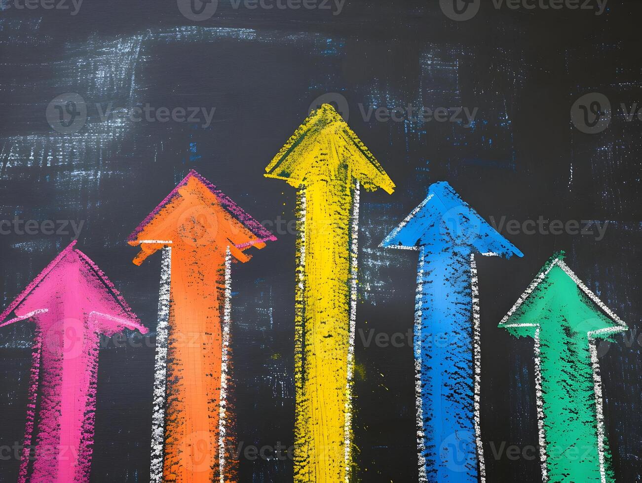 AI generated Chalk arrows that show an uptrend on the blackboard. Vertical chart. High-resolution. AI Generative photo