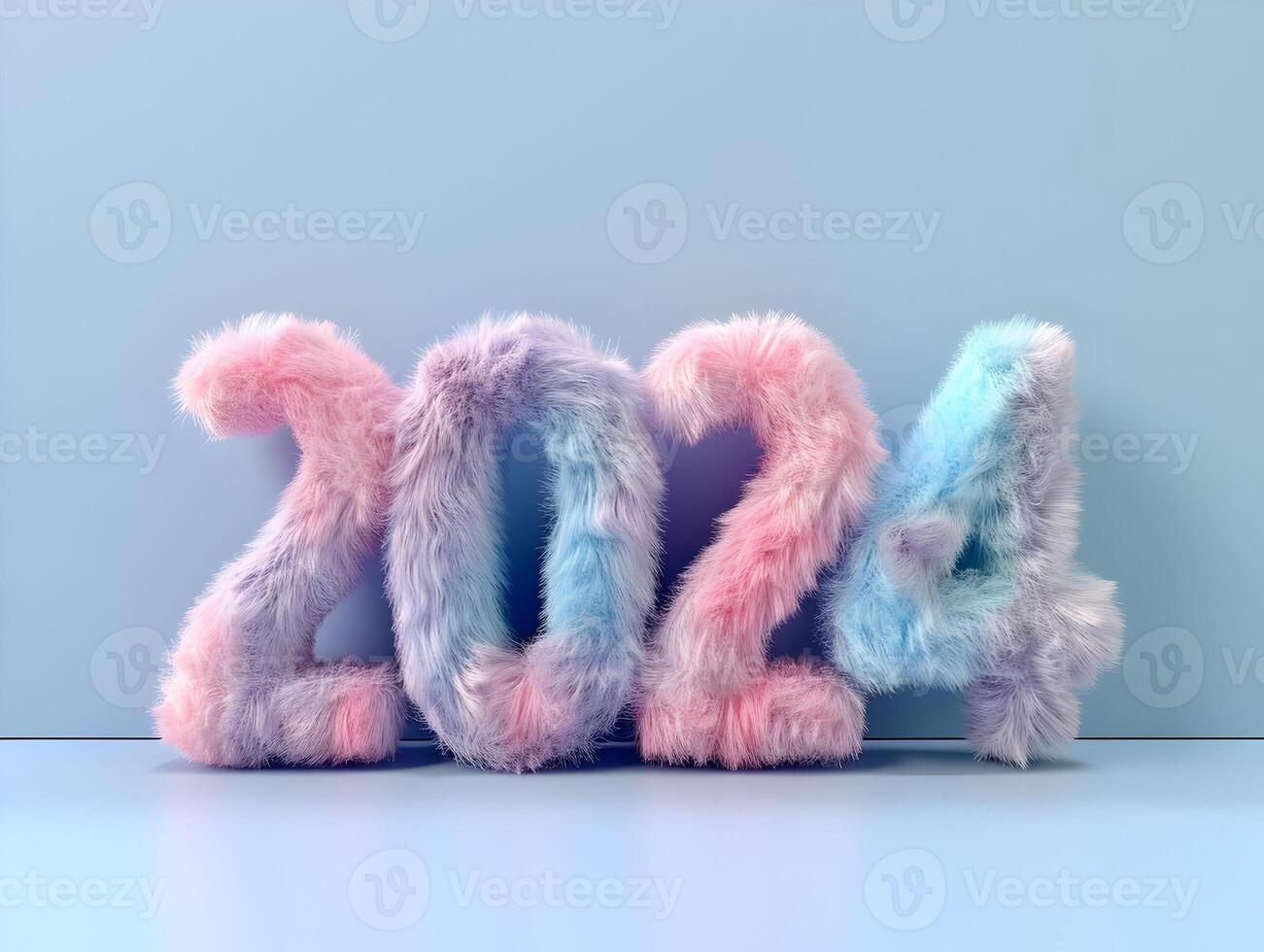 AI generated Typography design 2024 year in the fine fluffy plush textile blue and pink color. High quality. AI Generative photo