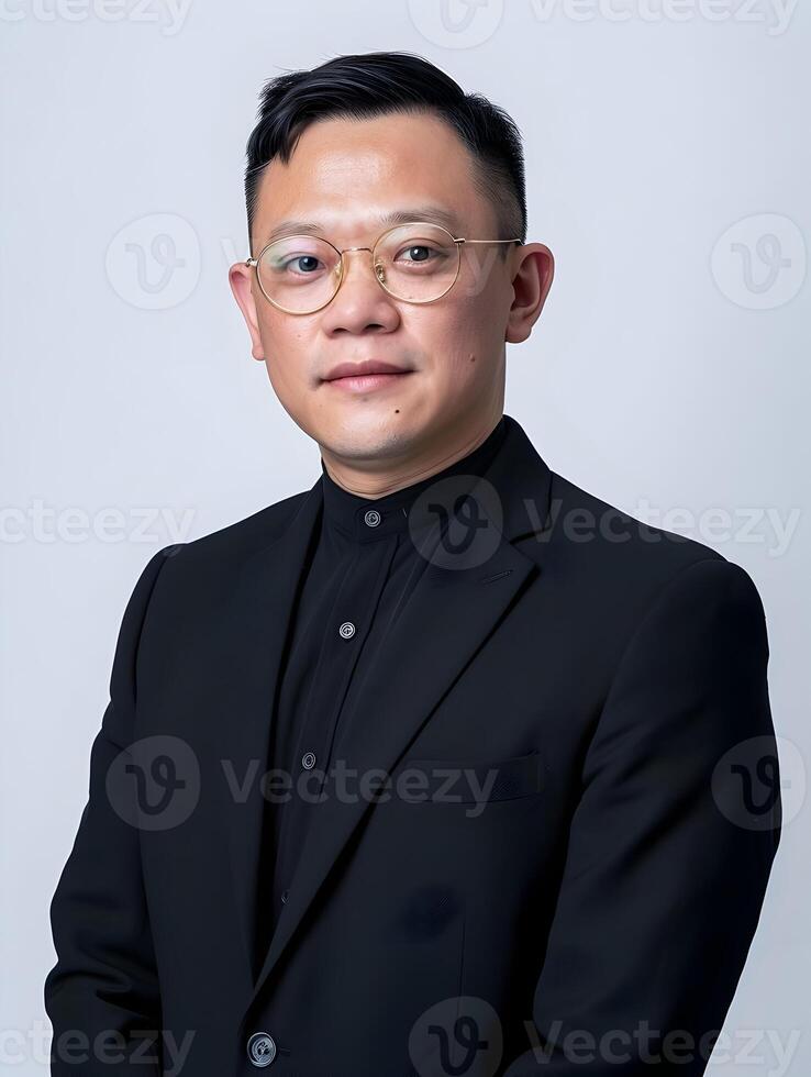 AI generated Corporate image photo of Asian man in black suit isolated. High quality. AI Generative