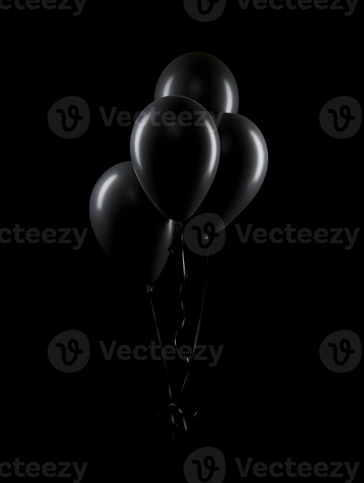 AI generated A bunch of black balloons cinematic photo on a black background. High-resolution. AI Generative