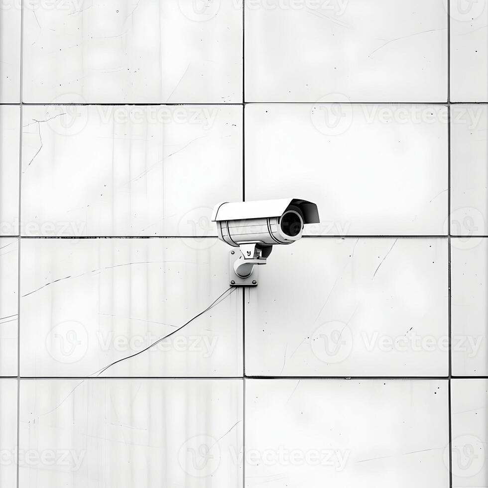 AI generated Surveillance camera on a white wall outdoors. High-resolution. AI Generative photo