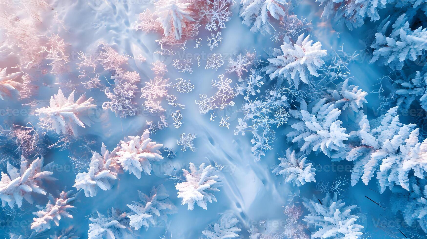 AI generated Top view photography of a snowy landscape. Winter forest. High-resolution. AI Generative photo