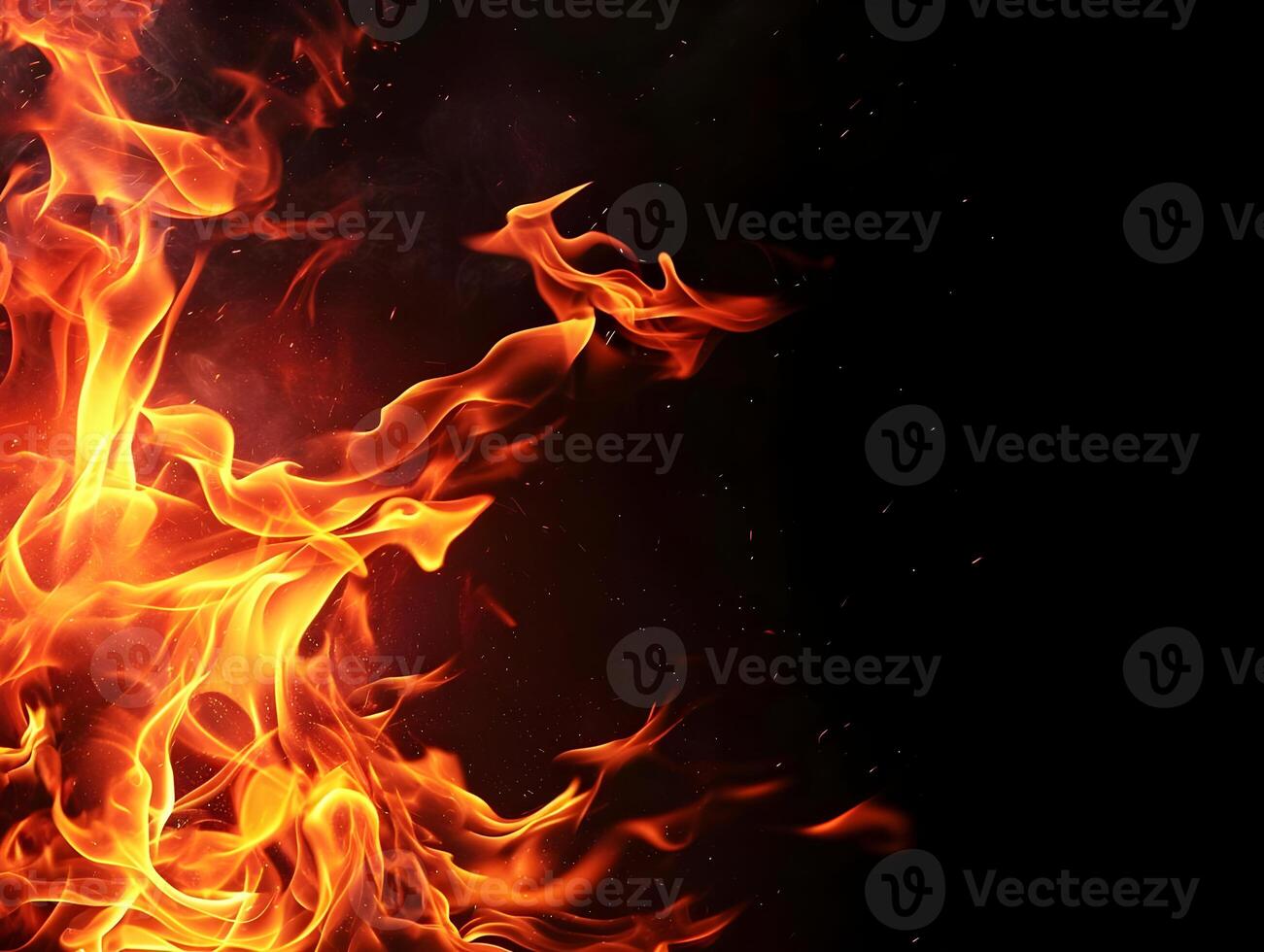 AI generated Bright fire on black background. High quality. AI Generative photo