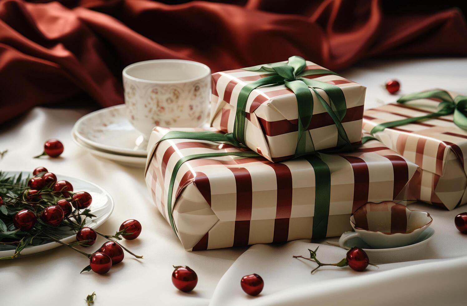 AI generated wrapping up gifts on white background, photo