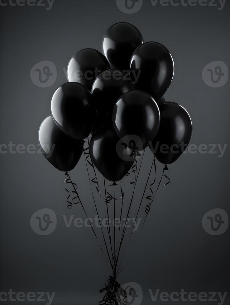 AI generated A bunch of black balloons cinematic photo on a dark background. High-resolution. AI Generative