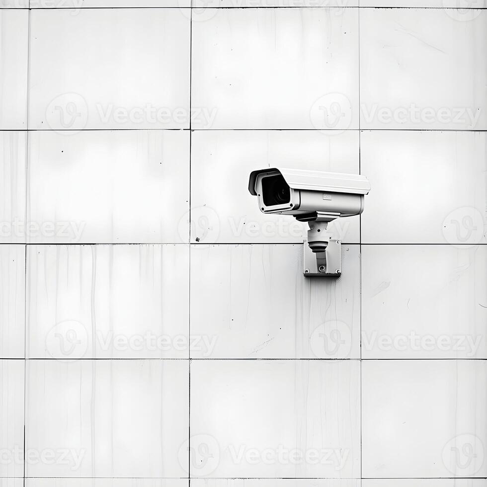 AI generated Surveillance camera on a white wall outdoors. High-resolution. AI Generative photo