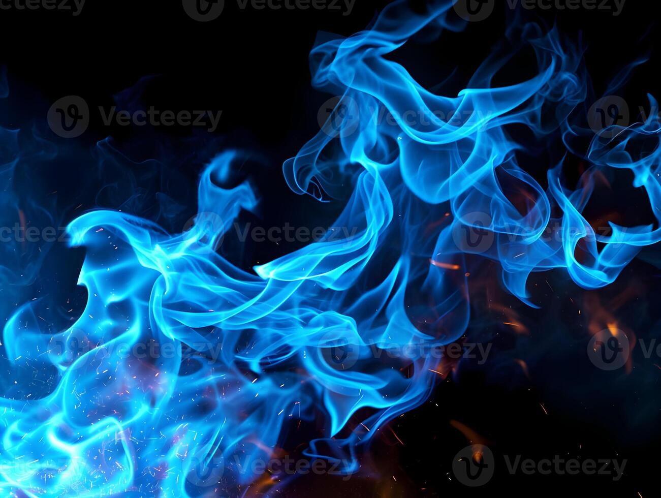 AI generated Light blue and white gradient fire background on black background. High quality. AI Generative photo