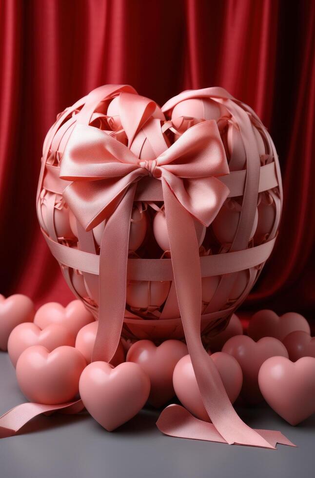 AI generated valentines' day with ribbon and red heart chocolate photo