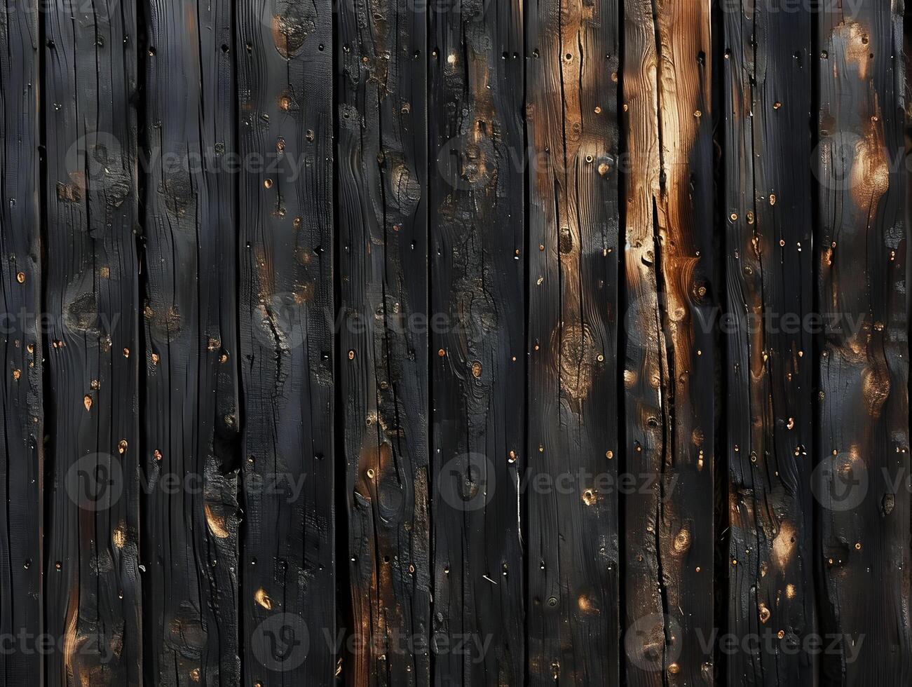 AI generated Burned wood wall background with vertical boards. High-resolution. AI Generative photo