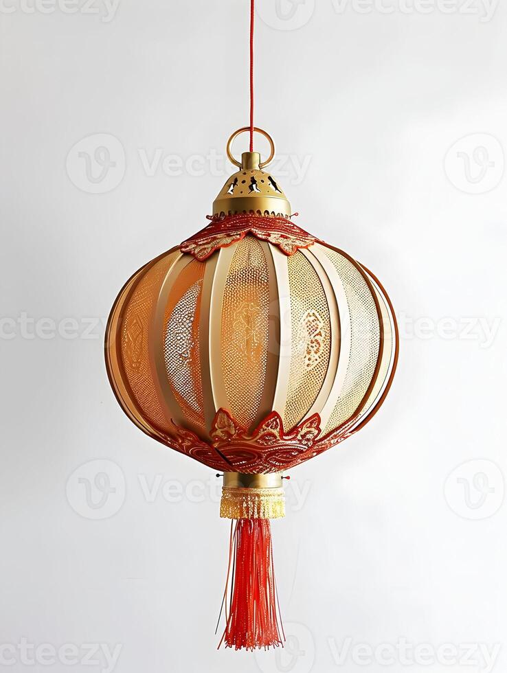 AI generated New Chinese-style paper art lantern with red elements. High-resolution. AI Generative photo