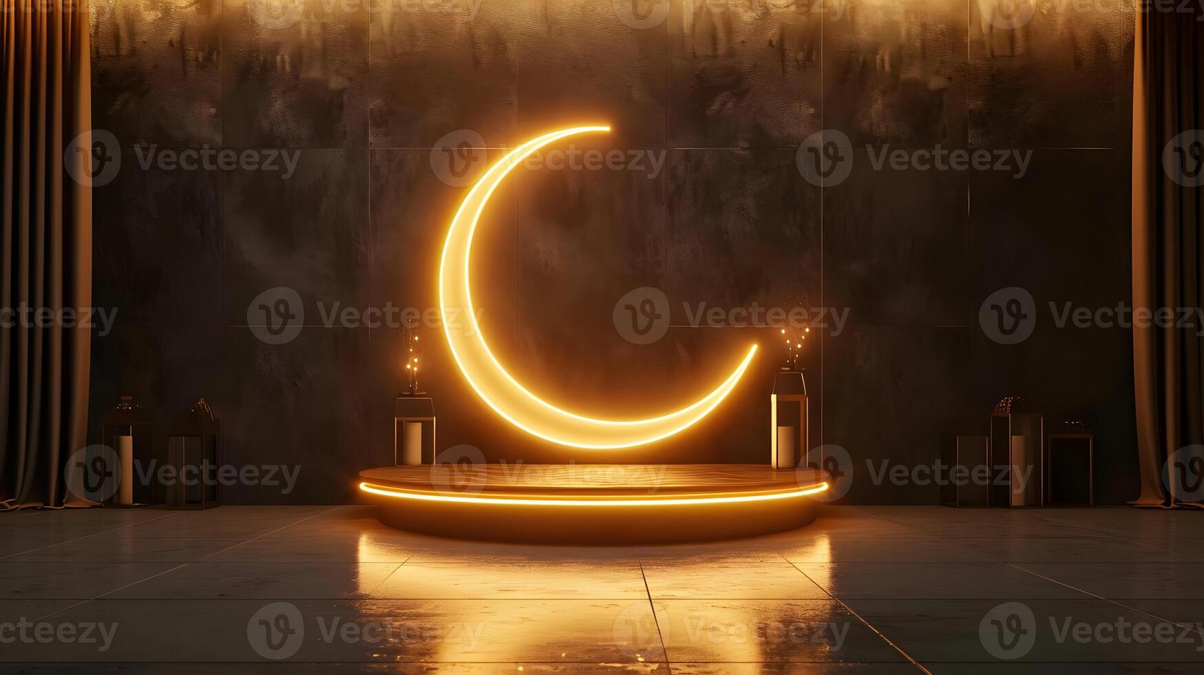 AI generated Ramadan crescent on modern wall background. Luxury design. High-resolution. AI Generative photo
