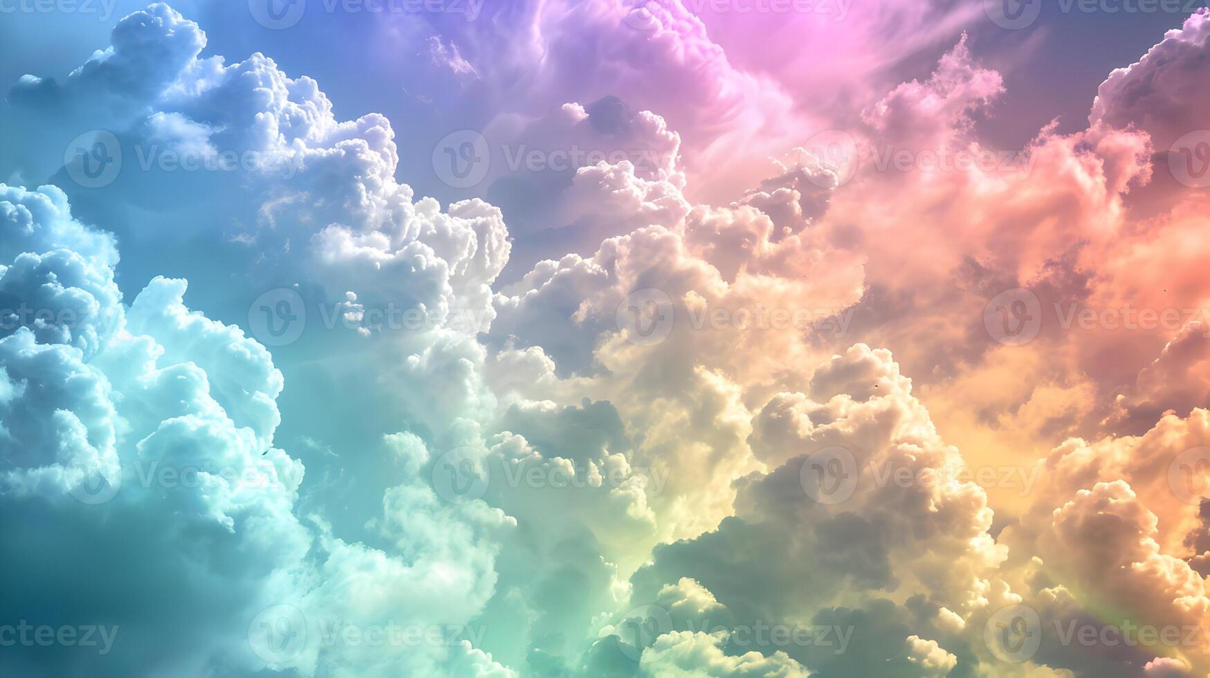 AI generated Assorted intensely iridescent deep bright colors rainbow-chromed clouds. Horizontal background. High quality. AI Generative photo