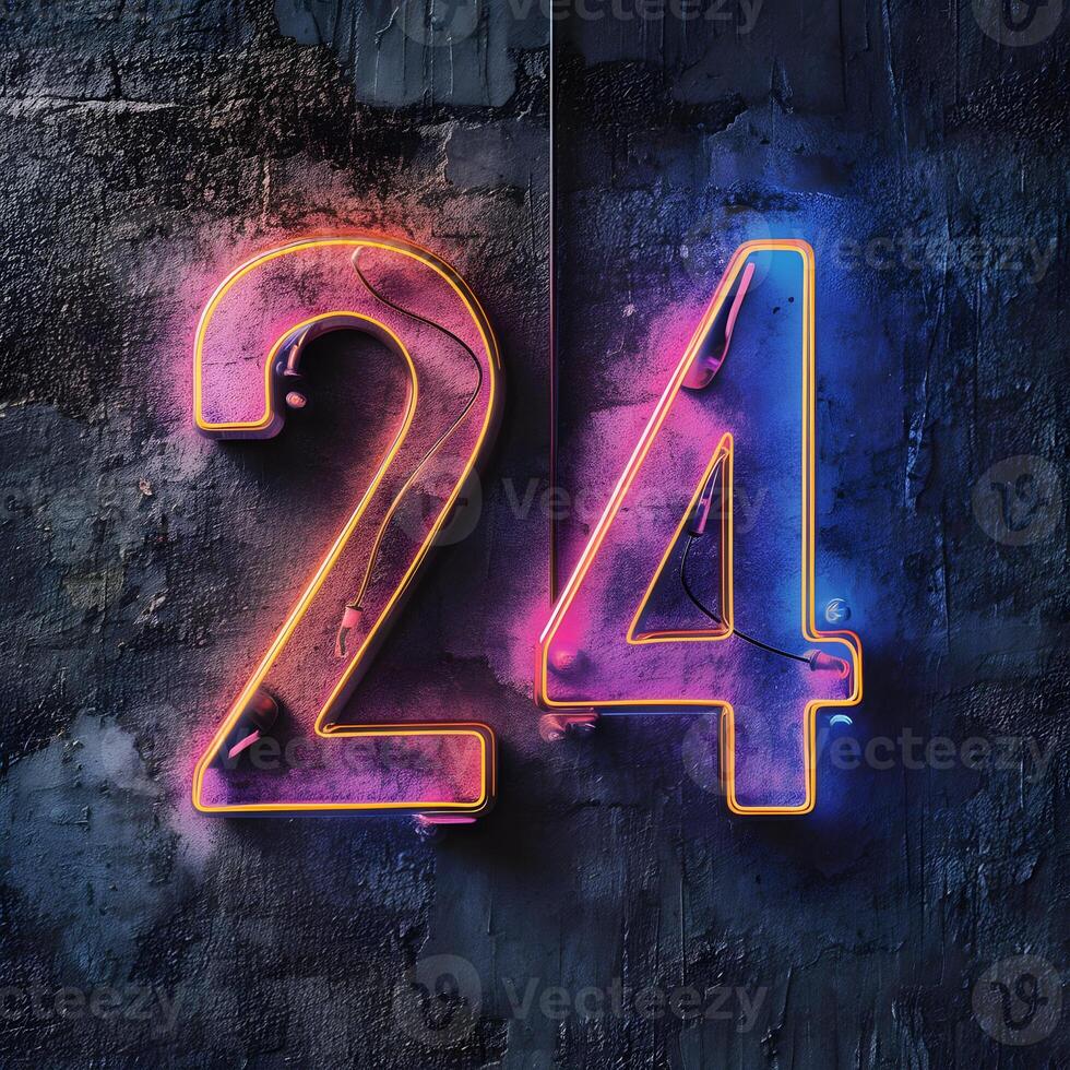 AI generated The number 24 is highlighted with a pink neon light effect. New Year number. High-resolution. AI Generative photo