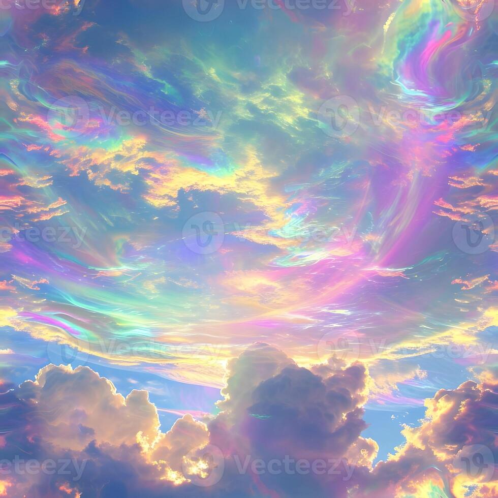 AI generated Assorted intensely iridescent rainbow-chromed clouds seamless background. High quality. AI Generative photo