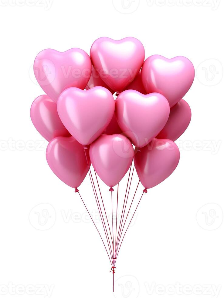 AI generated A bunch of pink heart-shaped balloons cinematic photo on a white background. High-resolution. AI Generative