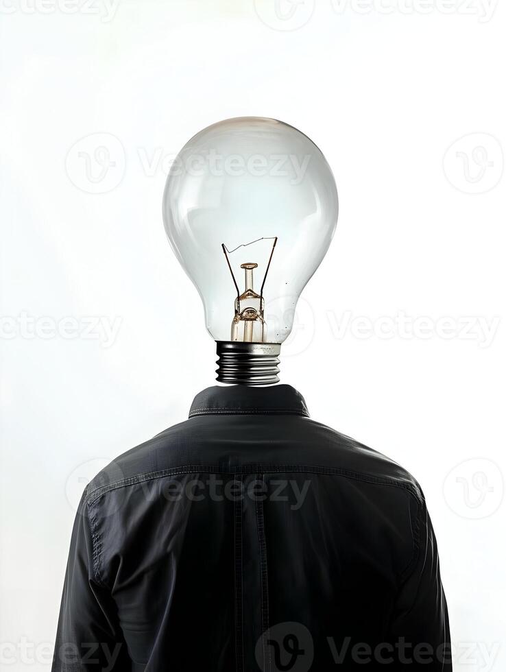 AI generated A giant light bulb over the half-body man isolated on a white background. High-resolution. AI Generative photo