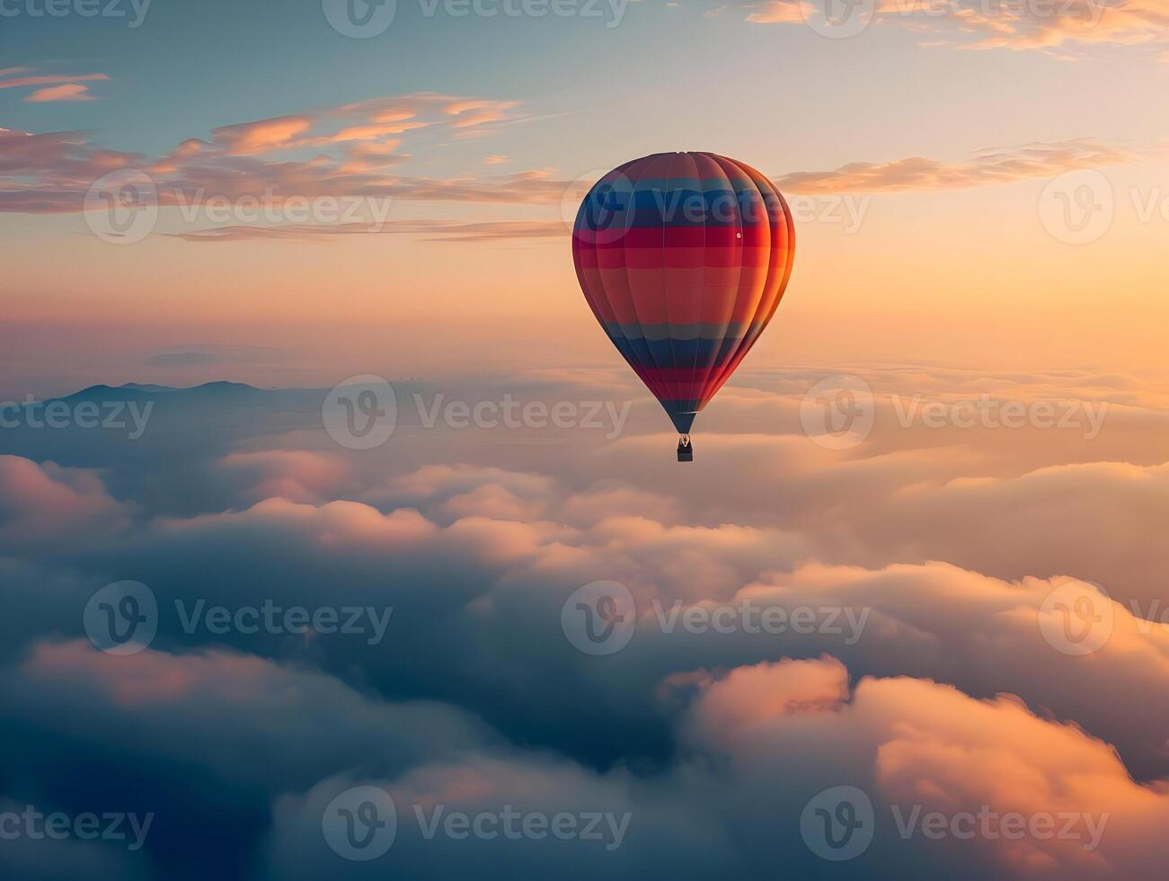 AI generated Huge balloon over the clouds in the sunset sky. High quality. AI Generative photo