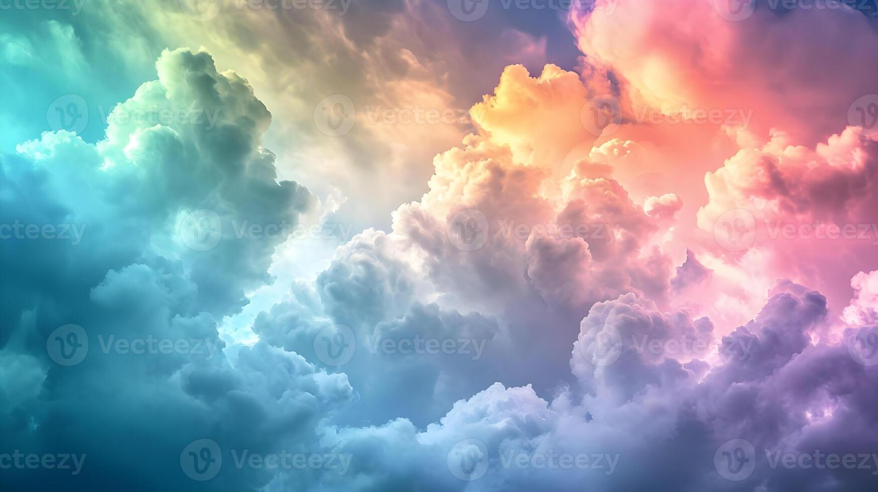 AI generated Assorted intensely iridescent deep bright colors rainbow-chromed clouds. Horizontal background. High quality. AI Generative photo