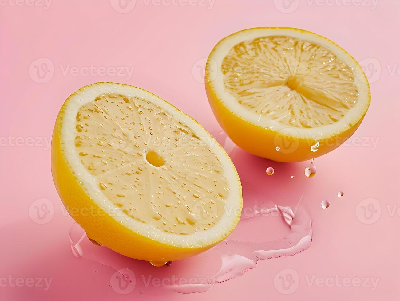AI generated Halved lemon isolated on a pink background. Yellow fruit sliced. High quality. AI Generative photo