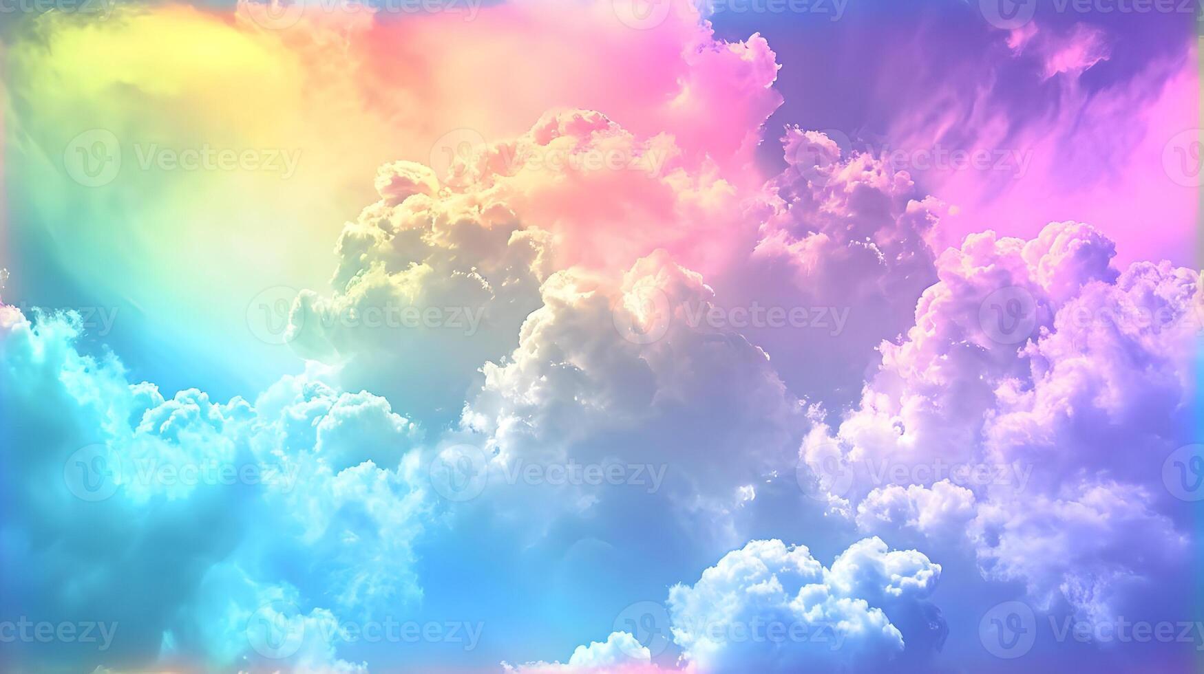 AI generated Assorted intensely iridescent deep bright colors rainbow-chromed clouds. Horizontal background. High quality. AI Generative photo