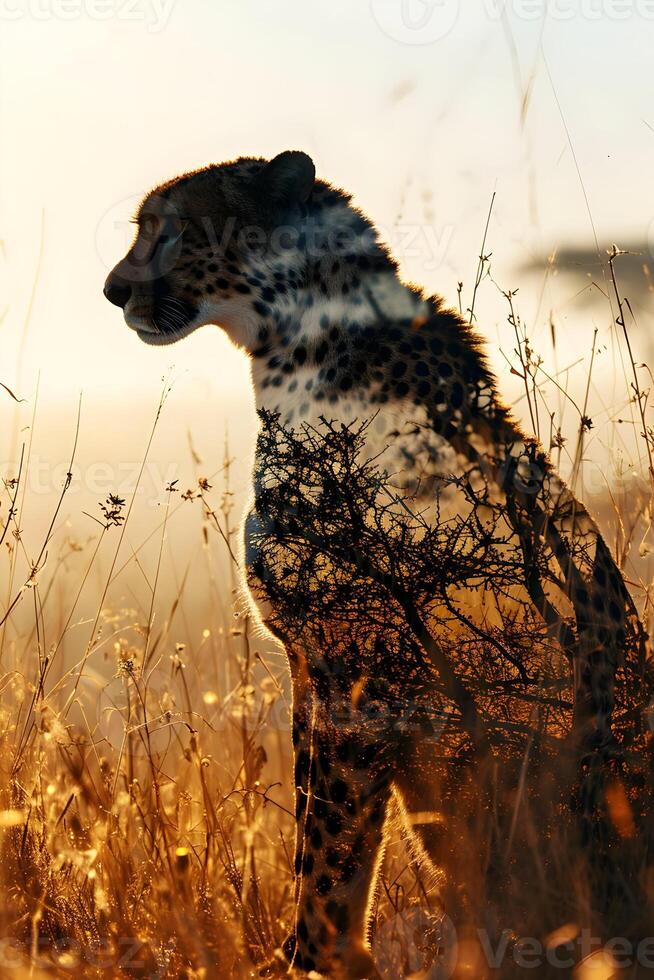 AI generated Full body side silhouette of leopard in wild life. High-resolution. AI Generative photo