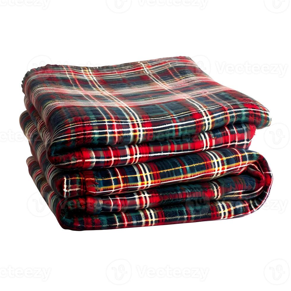 AI generated Folded wool plaid checked blanket isolated on a white background. High quality. AI Generative photo