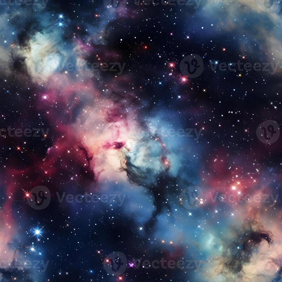 AI generated Realistic shot of a vast and majestic cosmos seamless pattern. Stars in the galaxy seamless background. High quality. AI Generative photo