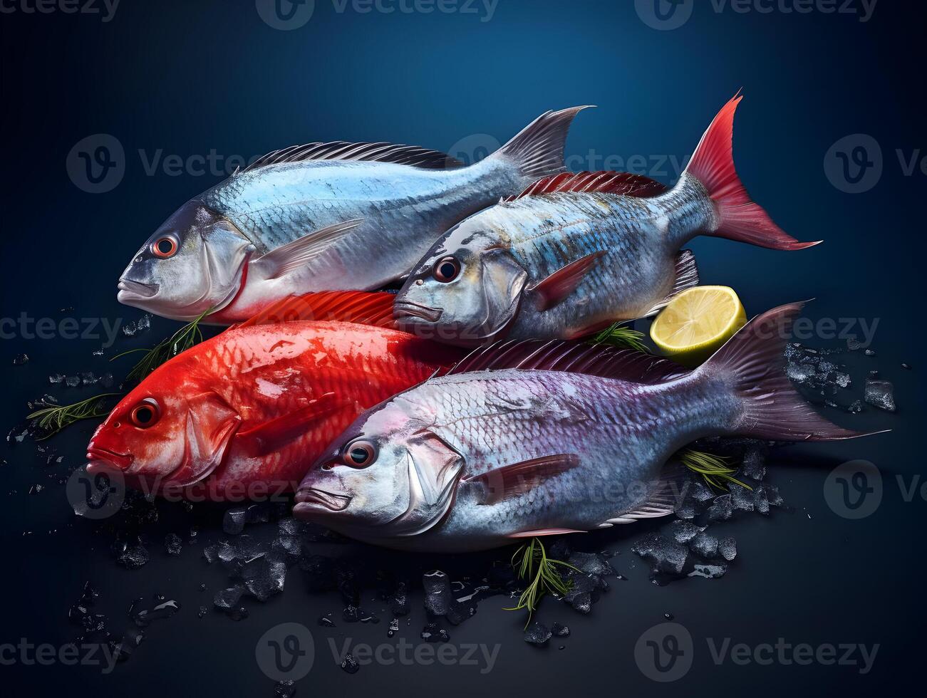 AI generated Colored fresh fish in professional colors. Soft shadows. High quality. AI Generative photo