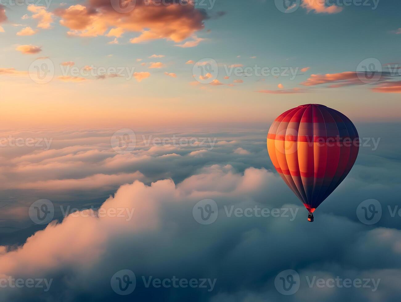 AI generated Huge balloon over the clouds in the sunset sky. High quality. AI Generative photo