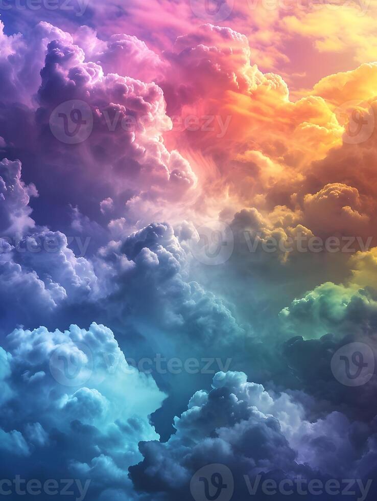 AI generated Assorted intensely iridescent bright colors fire colors clouds. Vertical background. High quality. AI Generative photo