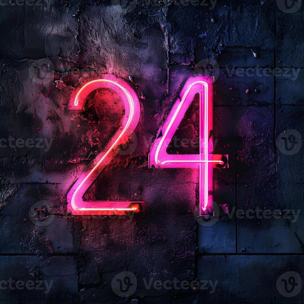 AI generated The number 24 is highlighted with a pink neon light effect. New Year number. High-resolution. AI Generative photo