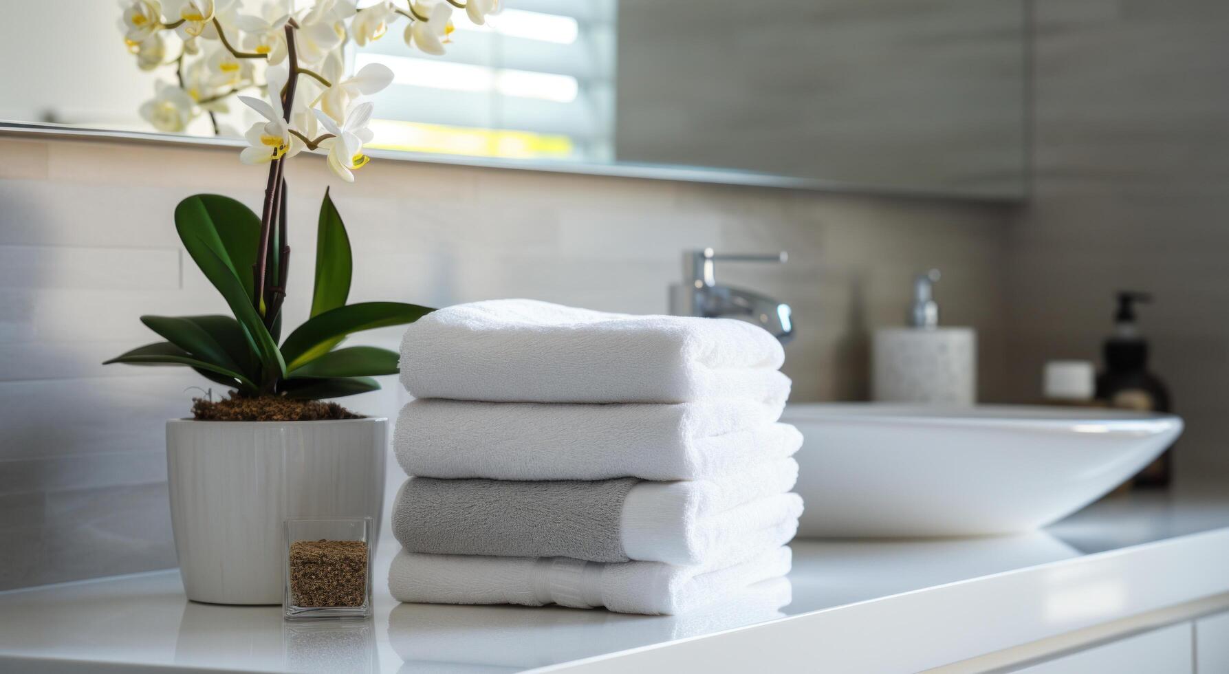 AI generated towel on table in bathroom photo