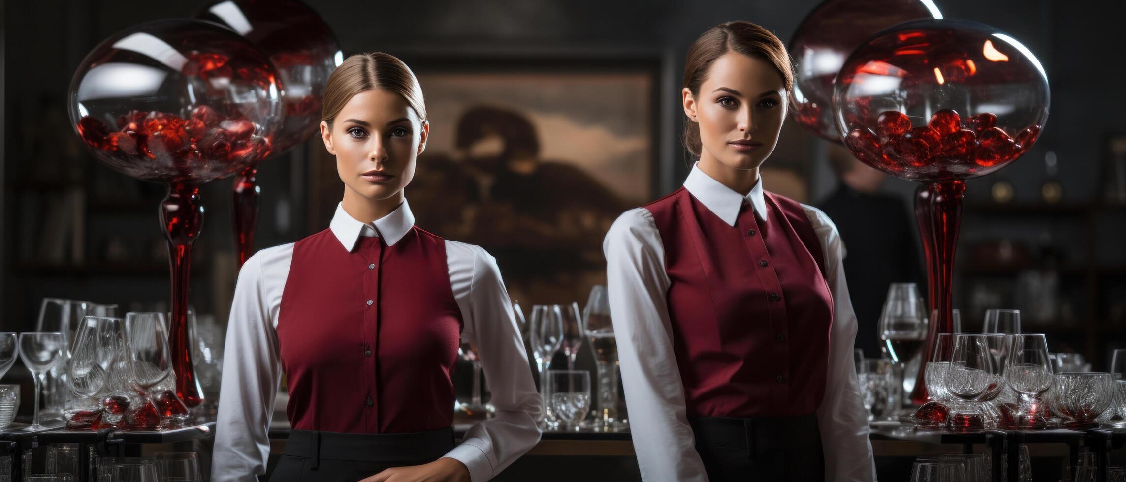AI generated wine cocktail servers are standing in front of a table photo