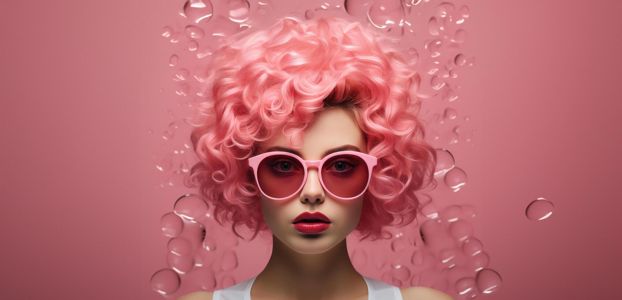 AI generated a beautiful girl in pink with glasses, photo