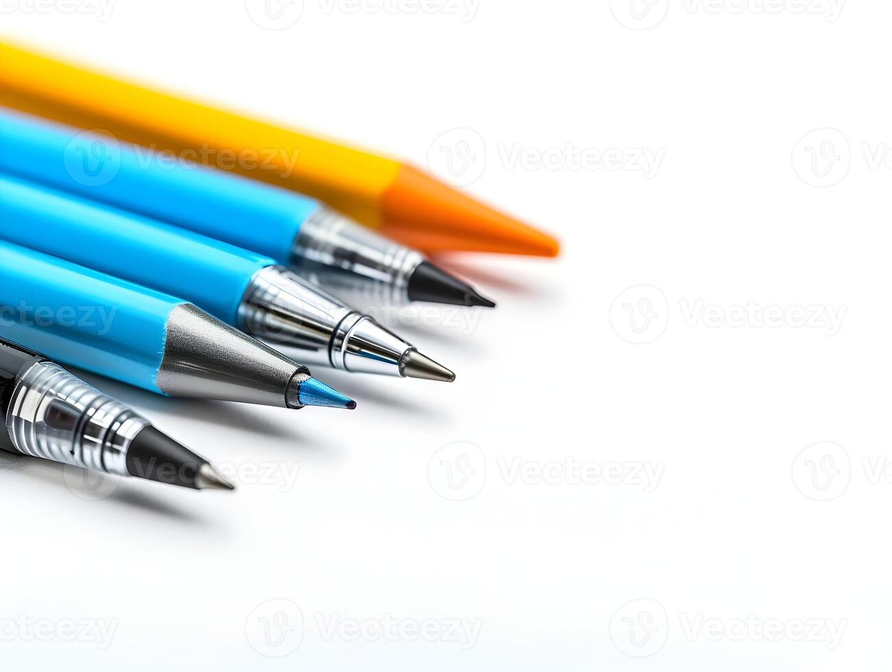 AI generated A different colors pencils lying one by one isolated on a white background. High quality. AI Generative photo