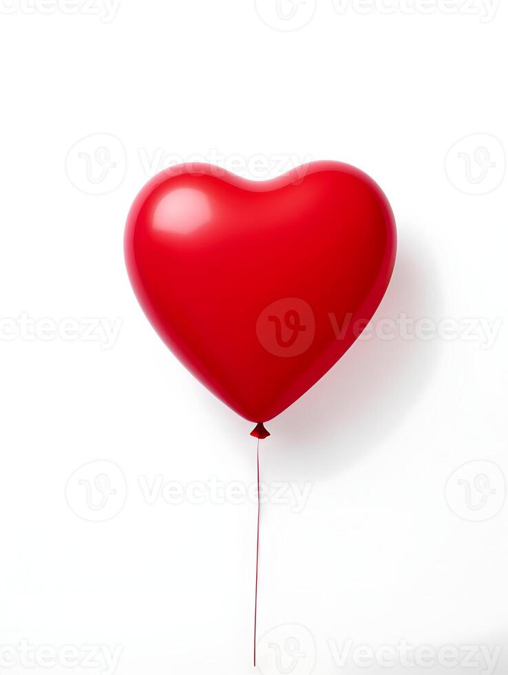 AI generated Red heart-shaped balloon cinematic photo on a white background. High-resolution. AI Generative