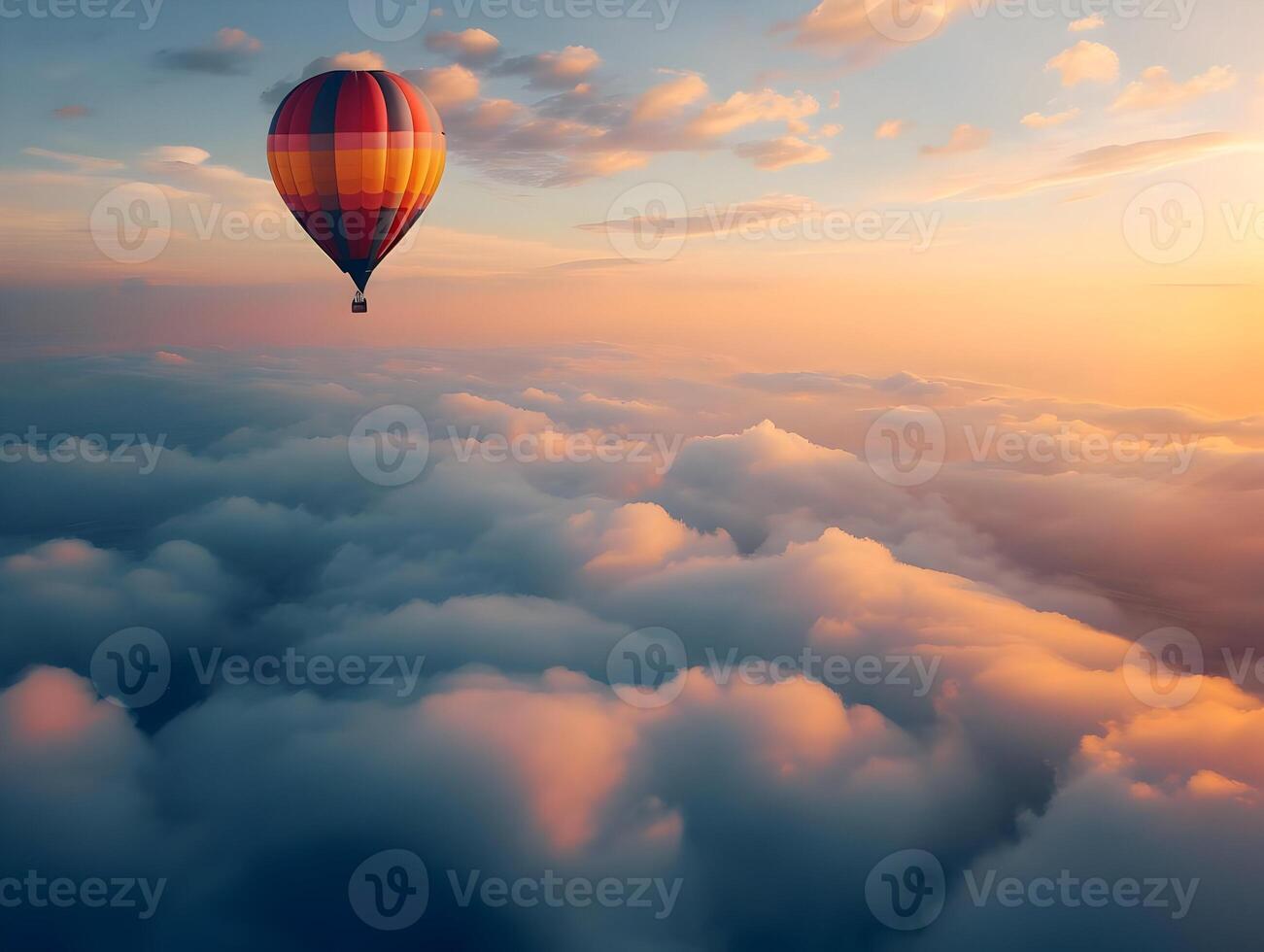 AI generated Huge balloon over the clouds in the sunset sky. High quality. AI Generative photo