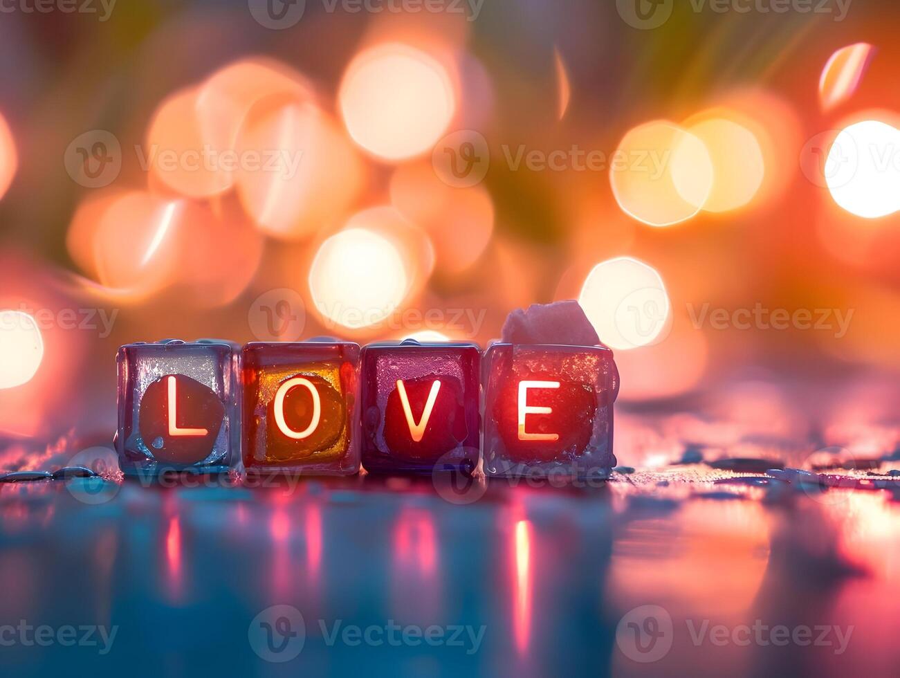 AI generated Cubes with text spelling love cinematic photo and bright colors. High-resolution. AI Generative