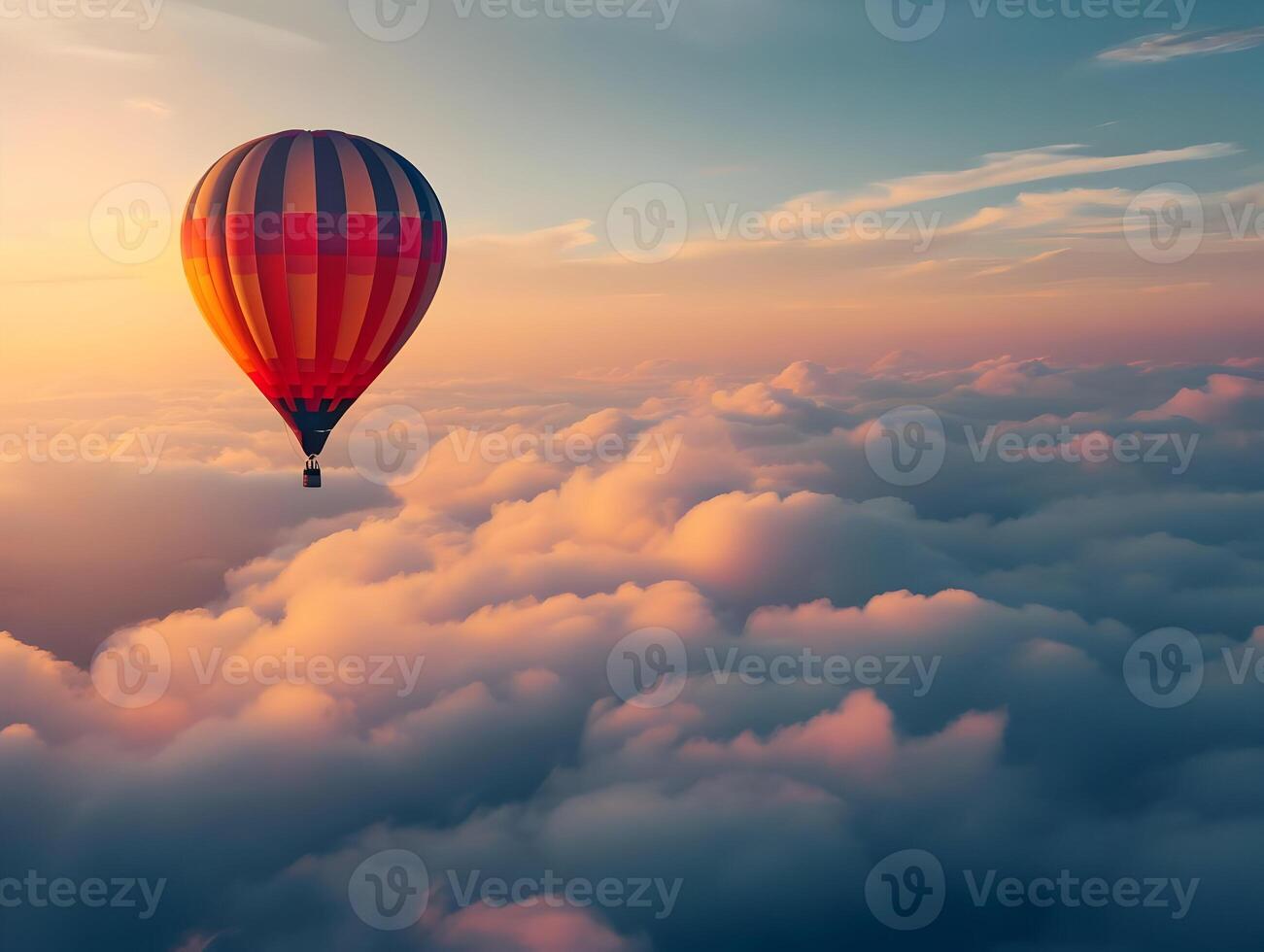 AI generated Huge balloon over the clouds in the sunset sky. High quality. AI Generative photo