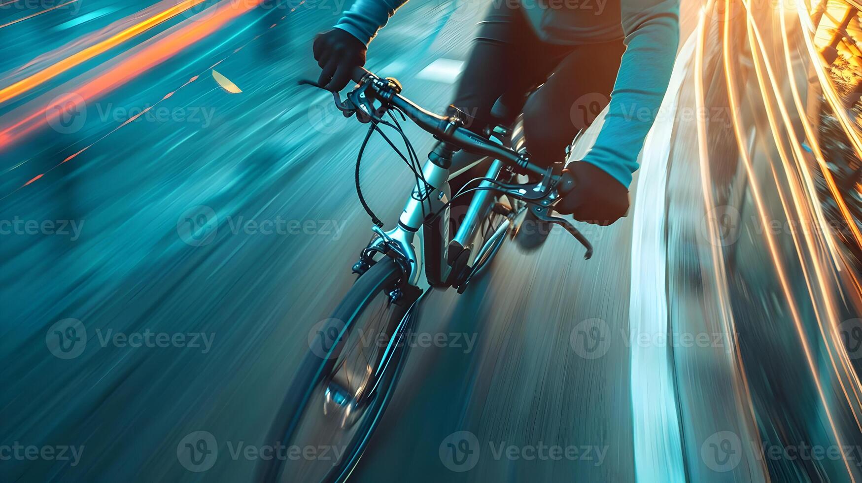 AI generated Overhead shot of cyclist on a bicycle on the asphalt road. High speed. High quality. AI Generative photo