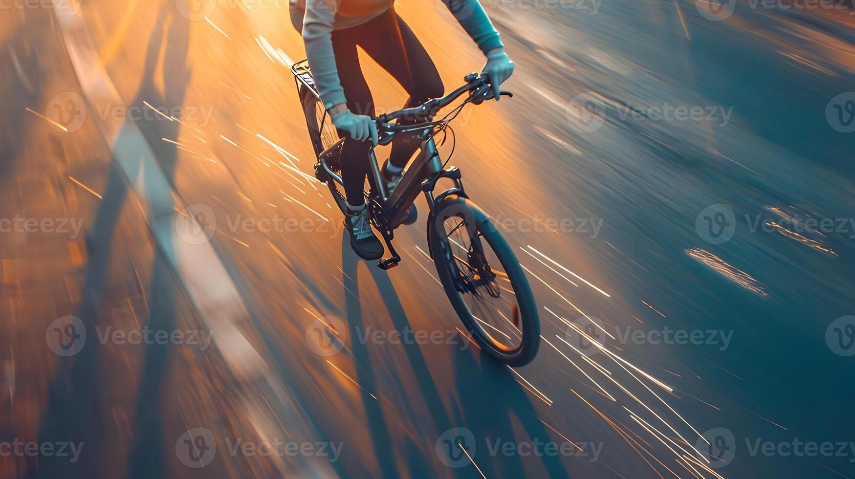 AI generated Overhead shot of cyclist on a bicycle on the asphalt road. High speed. High quality. AI Generative photo